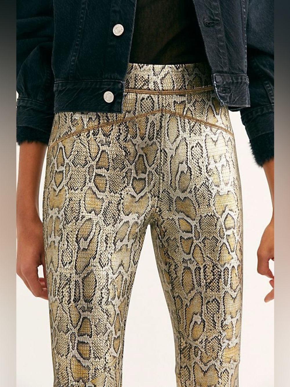 FREE PEOPLE Rio Gold Python Mid Rise Pants Size Small - Picture 5 of 6